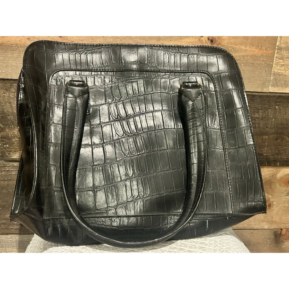 LIZ CLAIBORNE BLACK Faux‎ ALLIGATOR HANDBAG Office Work BAG (15X11) School TOTE